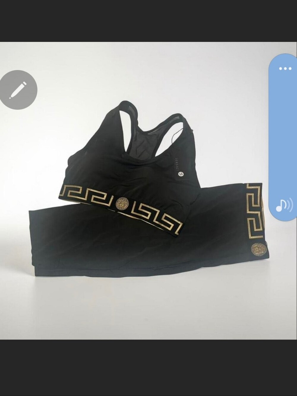 NWT - GenuineVersace Collection Black Leggings & Crop Top W/ Gold Greek Key Trim